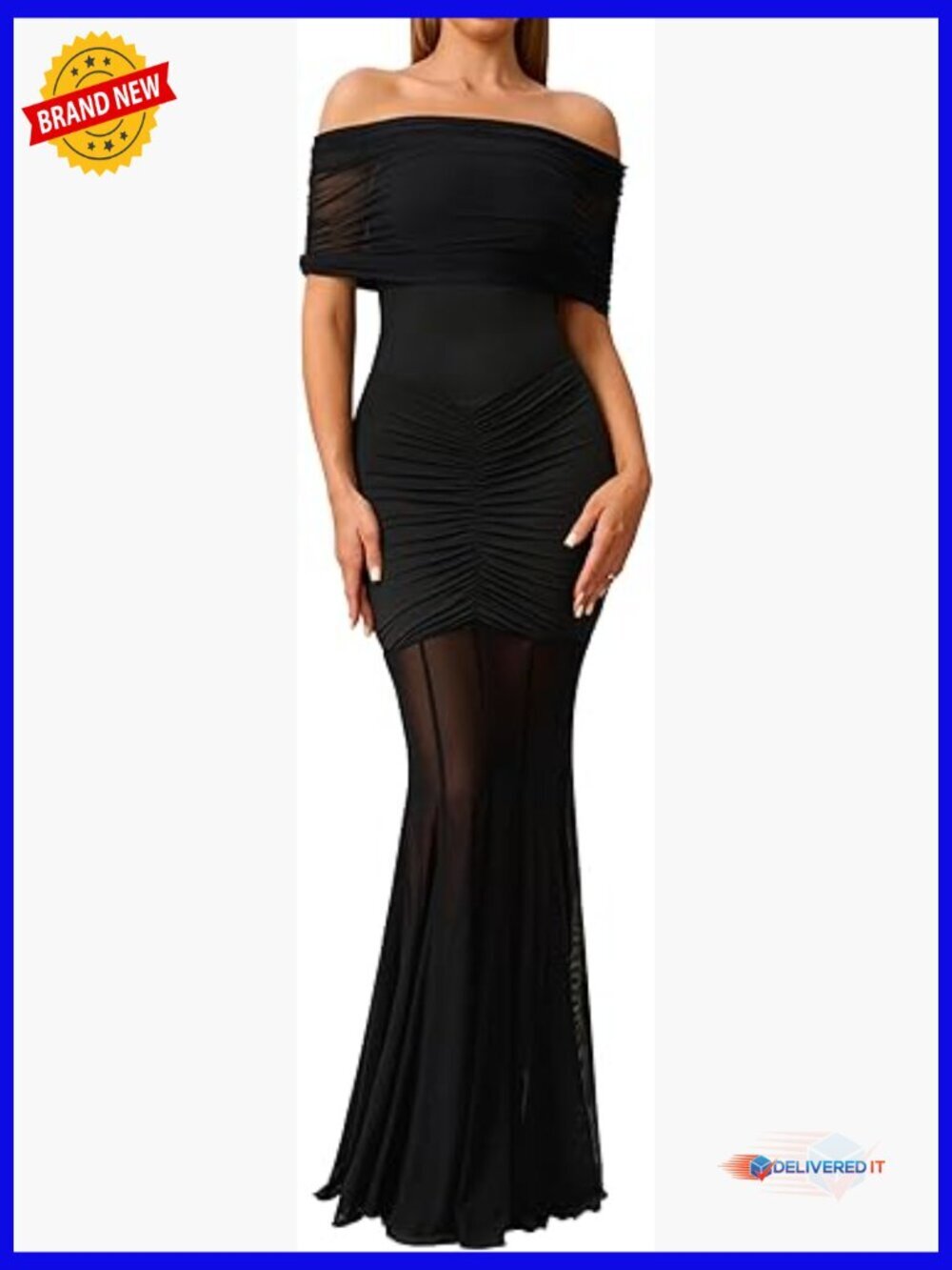 Off Shoulder Bodycon Maxi Dress Strapless Ruched Formal Party